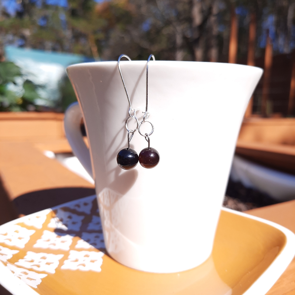 Coffee Agate Stone Kidney Hooks Silver Tone Earrings